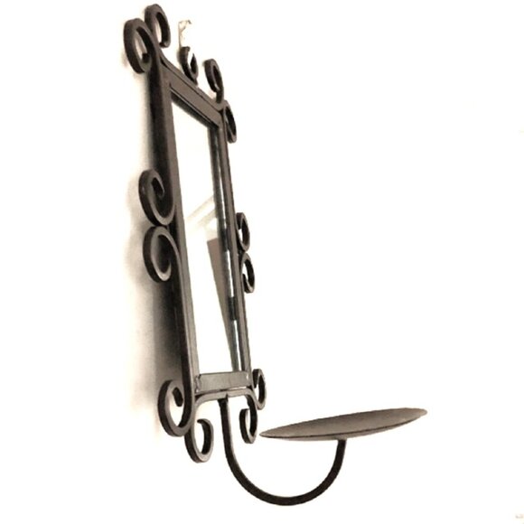 Iron Wall Sconce with Mirror and Candle Holder, with Multicolor Pillar Candle - Picture 6 of 13